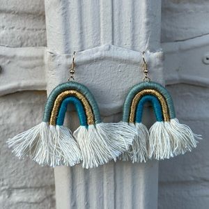 Blue and Gold Rainbow Boho Earrings